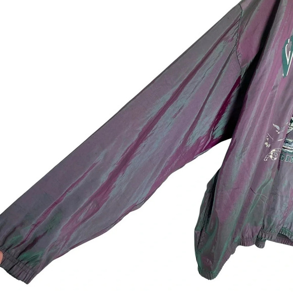 Vintage 90s Windbreaker Jacket Iridescent Unisex One Size Oversized XL Green - Picture 6 of 17